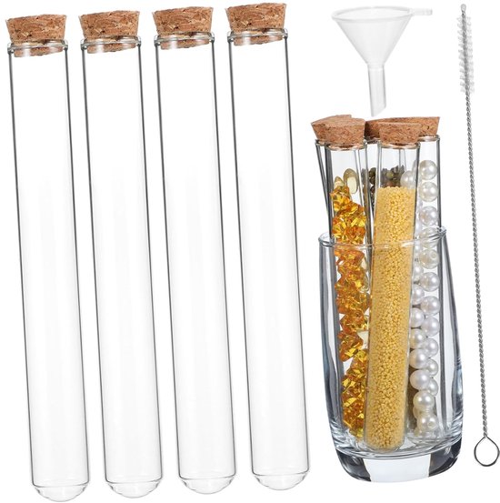 16 Stuks Delige Reageerbuisset van Hoogborosilicaatglas met Inclusief Trechter Reinigingsborstel Lekvrije Opslag voor Monsters Gebruik Bij Experimenten