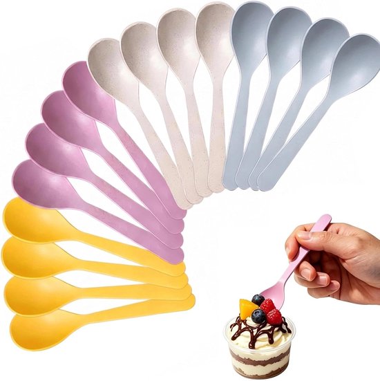 16 stuks eierlepels van kunststof, 14 cm, kleine plastic lepel, kleine yoghurtlepel, voor soepen, dranken, ijs, yoghurt, koffie