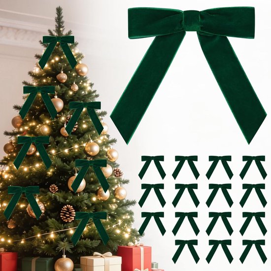 16 stuks groene strikken kerstboom decoratie 11 x 11 cm fluwelen