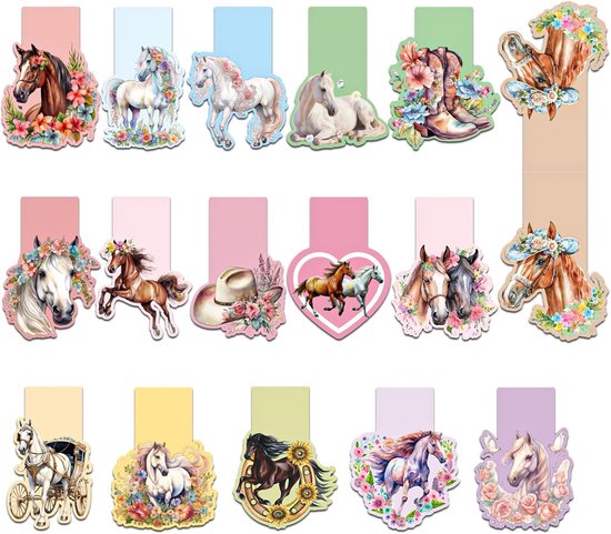 16 stuks magnetische paarden, dieren, magnetische boekenleggers, cadeautje, kinderverjaardag, schoolzak, vulling voor boekenliefhebbers, scholieren, jongens en meisjes
