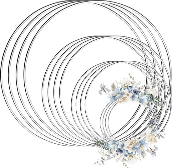 16 stuks metalen ringen om te knutselen, zilveren metalen ringen in 4 maten, doe-het-zelf draadbanden voor dromenvangers, macramé, bloemenkransen, bruiloftsdecoratie en wikkelknutselwerk