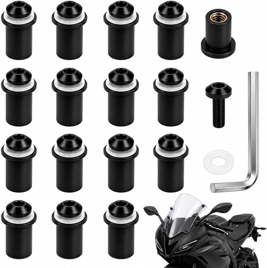16 stuks motorfiets voorruit schroeven, M5 x 16 mm, zwart