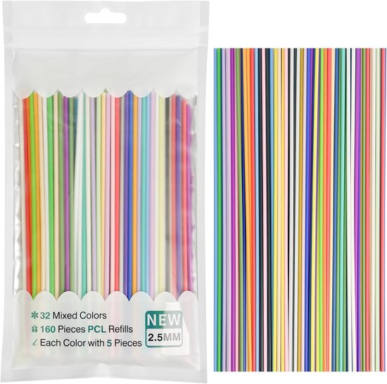 160 stuks 3D Doodler Pen navullingen, 3D Printing Pen Filament, Filament Vullingen PLA Draden, 3D Filament Vullingen PLA voor 3Doodler PCL, 32 Kleuren Elke Kleur 75cm, met 22 pagina's Fotoalbum en