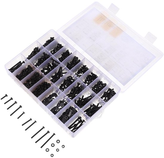 1600 Stuks Delige Zwarte Carbon Stalen Metric Inbusschroeven Diverse Lengtes Pan Head Machine Schroeven Precisie Kleine Hardware Bevestigingen met Organisatorbox