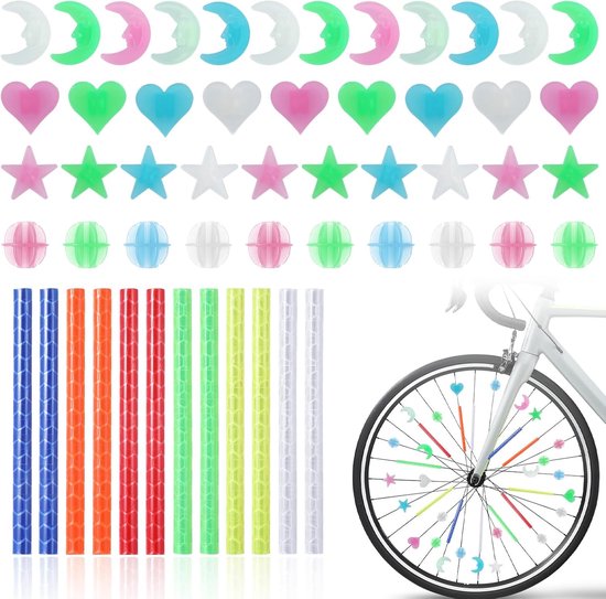 168 stuks kleurrijke spaakreflectoren fiets kinderen reflectoren fiets set - spaakclips & kleurrijke kralen sterren maan hart bal fietsaccessoires kinderen kattenogen decoratieve accessoires