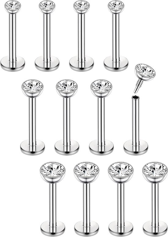 16G 12Pcs chirurgisch staal Tragus piercing sieraden neus Studs Lip Stud Labret Tragus oorbel platte achterkant Studs oorbellen Hypoallergeen kraakbeen Helix piercing sieraden 6/8mm