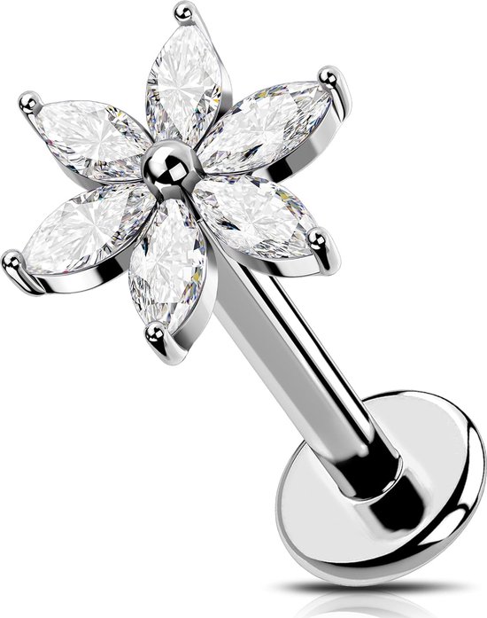 16G bloem helix ring goud binnendraad conch piercing ring titanium G23 lippiercing helder CZ kraakbeen oorpiercing 6/8 mm helix tragus piercing lichaamspiercing