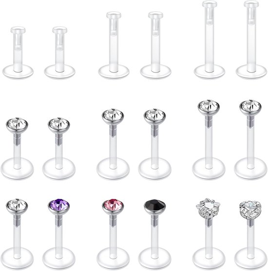 16G Clear Lip Stud Chirurgisch Staal & Acryl Tragus Vooruit Helix Kraakbeen Conch Oorbellen Bioflex Draadloze Labret Clear Stud Oorbellen Voor School 6/8/10Mm
