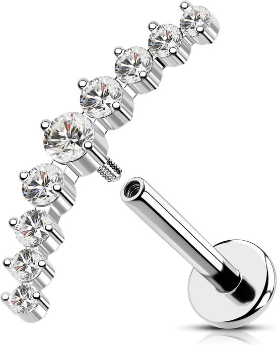 16G Gold Conch Piercing binnendraad Titanium G23 Helix Piercing Kraakbeen Oor Piercing Clear CZ Conch Lobe Lip Stud voor Vrouwen 6/8 mm Flat Back Earring