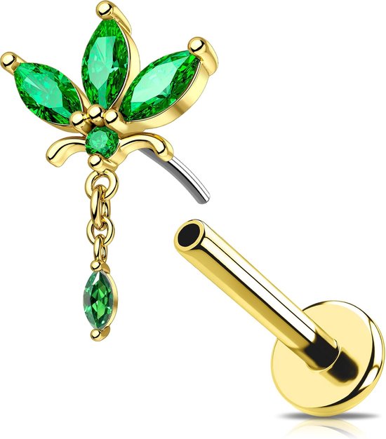 16G gouden bloem conch piercing threadless earring chirurgisch staal 316L kraakbeen oorpiercing groen dangle marquise CZ helix tragus sieraden voor vrouwen 6/8 mm lip stud