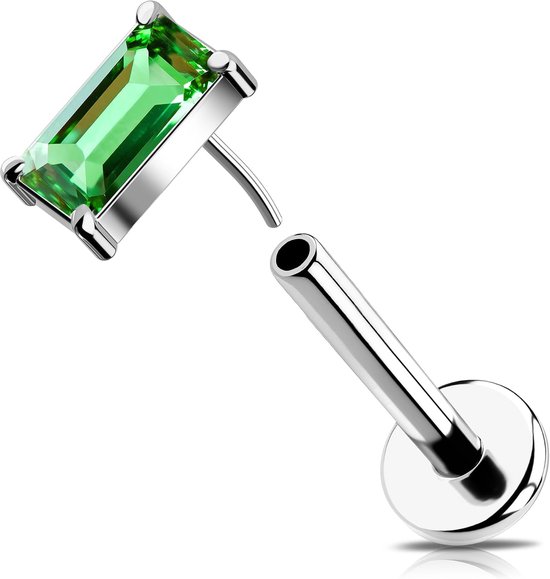 16G Helix Piercing Threadless Push in chirurgisch staal 316L kraakbeen oorpiercing transparant groen rechthoekig CZ tragus conch sieraden lip stud voor dames 6/8 mm