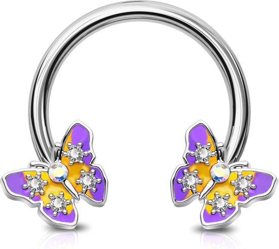 16G Kraakbeen Hoop Oorbellen Vlinder Hoefijzer Hoop Daith Oorbellen 316L Chirurgisch Staal Neus Ringen Conch Tragus Oorbellen Paars Geel