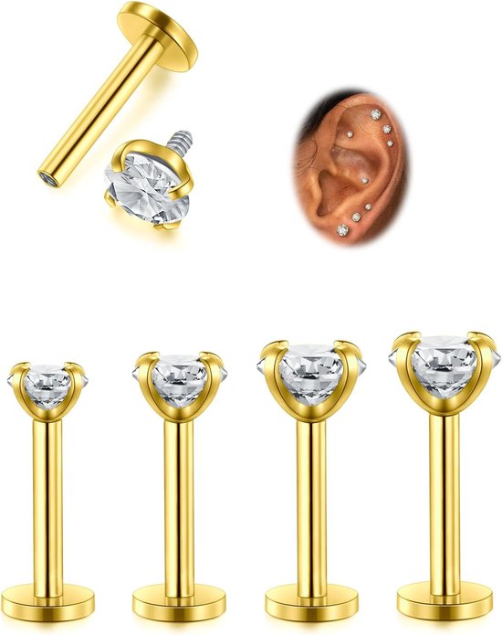 16G Labret Piercing Intern Schroefdraad Lip Piercing Oor Tragus Piercing Medusa Piercing Kraakbeen Helix Piercing