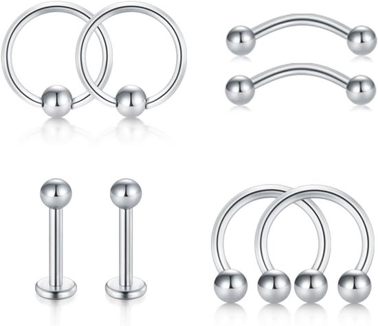 16G Piercing Helix Roestvrij Staal Ballen Piercing Neus Lip Wenkbrauw oorbellen Piercing Rook Tragus 8 Stukken Set
