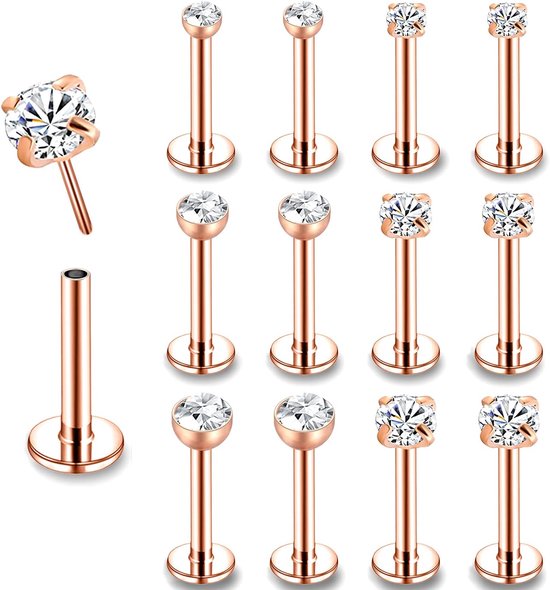 16G Pushin Lip Rings, roestvrij staal Medusa Piercing Sieraden, 2mm 3mm 4mm CZ Forward Helix Earring, Labret Monroe Piercing Sieraden voor Vrouwen Mannen