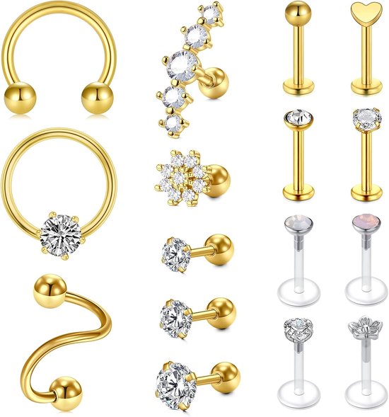16G roestvrij staal Helix Tragus Oorbellen Kraakbeen Oorbellen Cz Tragus Helix Piercing Studs voor Vrouwen Mannen Piercing Sieraden