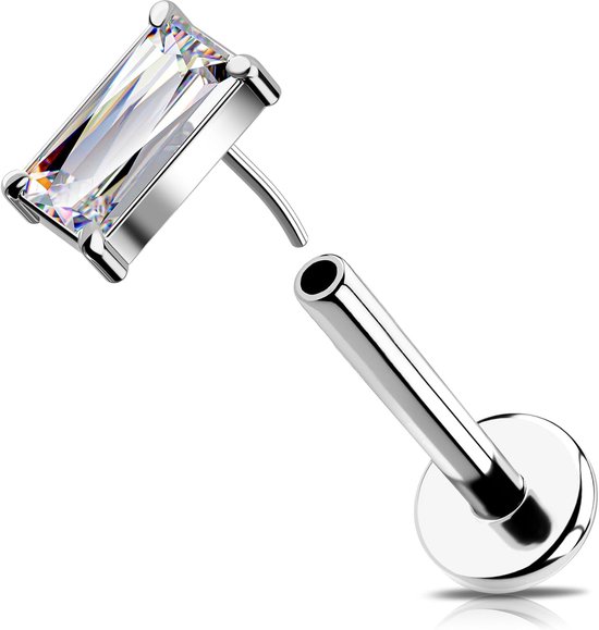 16G Sieraden Helix Zonder Draad Chirurgisch Staal 316L Oorpiercing Kraakbeen Transparant/Groen Rechthoek CZ Oorbel Tragus Lip Stud voor Vrouwen 6/8 mm