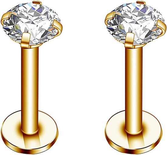 16G zilveren oorstekers CZ labret neus tragus kraakbeen sieraden van chirurgisch staal met binnendraad piercing sieraden voor helix, schelp, lip, neus, oorbel voor vrouwen
