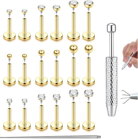 16G/18G Helix piercing oor chirurgisch staal flatback oorstekers neuspiercing zilver goud binnendraad lippiercing steker kraakbeen tragus neusgat labret piercing 6/8/10 mm
