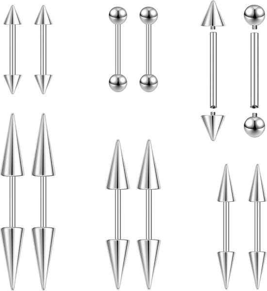 16G/18G Spike Kraakbeen Tragus Helix Piercing, Roestvrij Staal Spike Stud Oorbellen Interne Draad Gebogen Barbell Neus Brug Ringen Snake Bite Piercing Sieraden voor Vrouwen Mannen