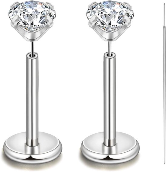 16G/18G/20G Tragus piercing helix labret conch piercing oor goud zilver chirurgisch staal neuspiercing steker medusa piercings lippiercing met kegelpiercing voor vrouwen mannen 6/8 mm