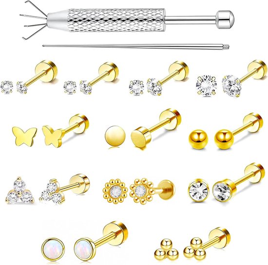 16G/20G tragus helix labret piercing binnendraad neuspiercing steker oorpiercing helix piercings chirurgisch staal sieradenset