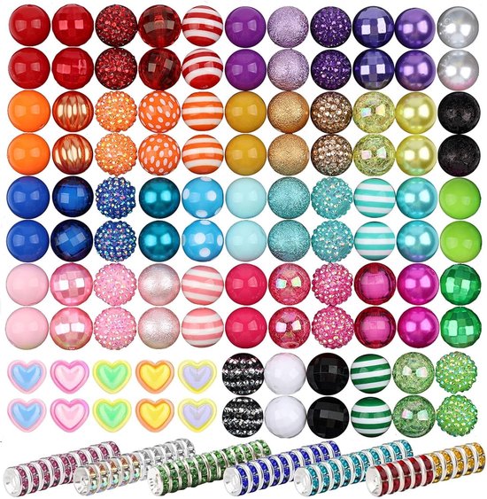 170 Stuks 20 MM Acryl Strass Kralen Sieraden Maken, Kralen Sparkle Kralen voor Armbanden Gemengde Charms Kristallen Kit DIY Ronde Bulk Ketting Pennen Sleutelhangers Ambachten Accessoires (Tiener