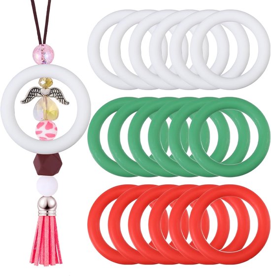 18 stuks siliconen kralen O-ringen 65 mm ronde lus met 2 gaten focale siliconen kralen ring voor doe-het-zelf sleutelhanger armband ketting maken kerst opknoping sieraden