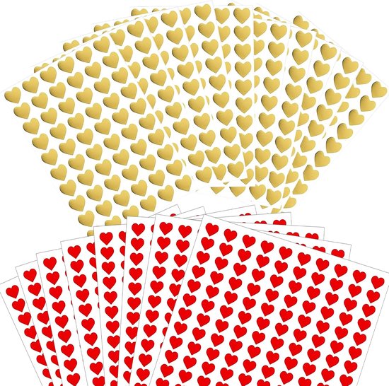 1800 stuks hartstickers rood goud zelfklevende hartvorm stickers bruiloft
