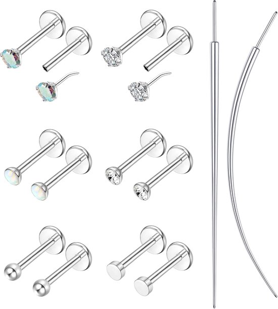 18G platte achterkant oorbellen hypoallergene gouden zilveren oorbellen voor vrouwen - chirurgisch staal labret kraakbeen tragus helix piercing sieraden - draadloze neuspiercing voor vrouwen