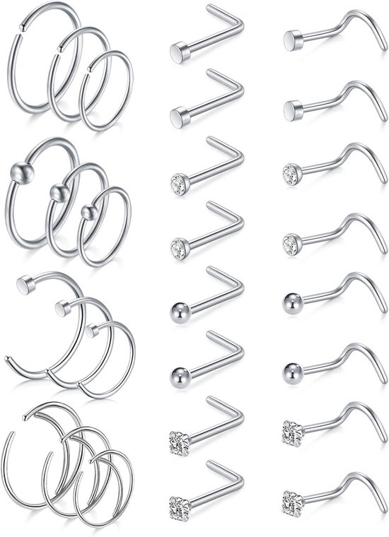 18G/20G Neus Ringen Hoepel Neus Piercing L-vormige Neus Studs Schroef Hoge Neusgat Piercing Sieraden CZ C-vormige Septum Ring Set