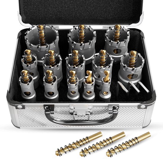 19 stuks (0,5 inch tot 2-0,1 inch) hardmetalen gatenzaagset voor metaal - Heavy Duty TCT gatfreesboorset met titanium piloot en L-sleutel, voor roestvrij staal/ijzer/aluminium | metaal|