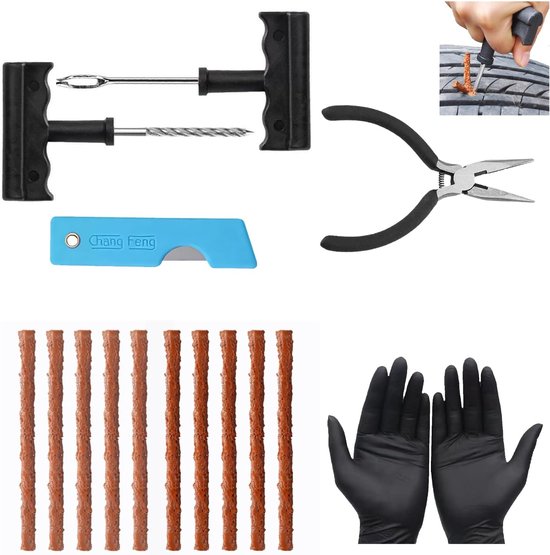19 stuks auto-bandenreparatieset, hoogwaardige bandenreparatieset, bandenreparatieset voor auto's, motorfietsen, vrachtwagens, grasmaaiers, tractoren en SUV's, compact en duurzaam