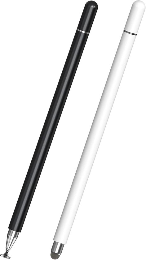 2-delige stylus, tabletstylus, 2-in-1 stylus, compatibel met alle tablets en smartphones, Geschikt voor iPhone, iPad, Samsung, Lenovo, Surface, Huawei, Xiaomi, Android, iOS, etc. (Zwart + Wit)