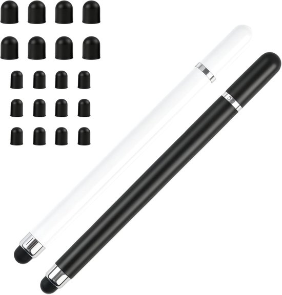2-in-1 capacitieve touchscreen-stylus met 20 vervangende rubberen punten, nauwkeurige stylus voor iPad, iPhone, iPad Pro, Galaxy, tablet en smartphone, zwart