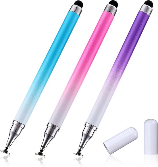 2-in-1 styluspen voor touchscreen, 3 stuks styluspen met transparante schijf & siliconen punt, zeer gevoelige stylus Fine Point Stylus Pen compatibel (blauw groen geel)
