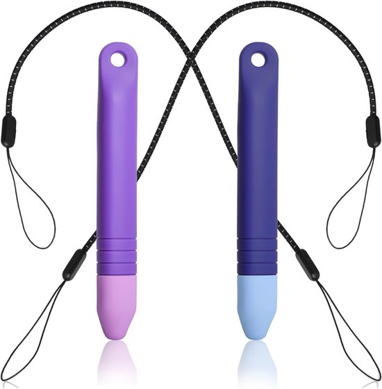 2 Pack Kindvriendelijke Stylus Pennen - Makkelijk vast te houden - Duurzaam en veilig met anti-verlies sluitingen - Premium stylus pennen compatibel met alle touchscreen apparaten (Blauw + Paars)