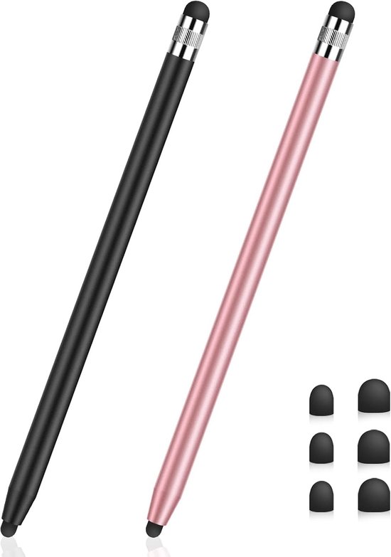 2 Pack Tablet Stift, 2-in-1 Gummi Stylus Pen Universeel Compatibel met iPad Pro/Air/Mini,iPhone,Switch，iWatch,Samsung,Huawei,Xiaomi,Surface,Chromebook-Zwart+Roze