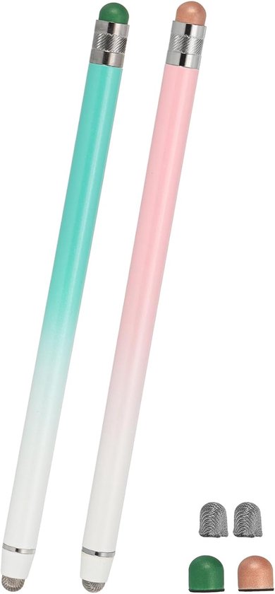 2 Pcs Touch Screen Pens - 2-in-1 Universele Capacitive Pen met Hoge Gevoeligheid - Voor Telefoons, Tablets, Laptops, Touch Screen Apparaten - Roze/Groen