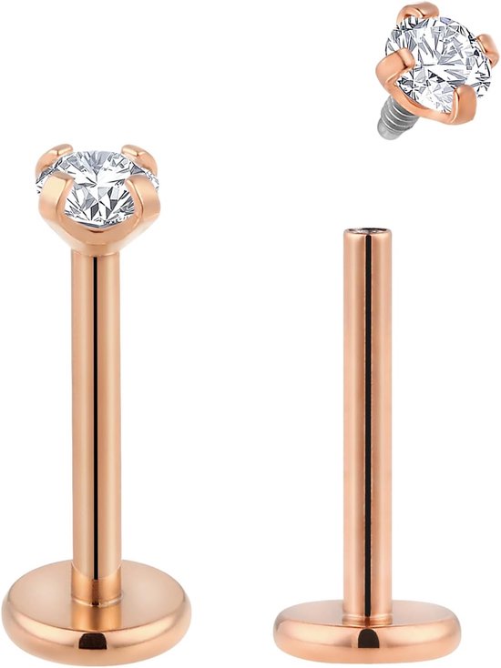 2 STKS Titanium 18G Intern Schroefdraad Platte Terug Stud Oorbellen Labret Tragus Kraakbeen Lip Monroe Conch Body Piercing Sieraden