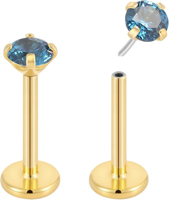 2 STKS Titanium 20G Threadless Platte Terug Geboortesteen Gem Stud Oorbellen Labret Helix Tragus Kraakbeen Lip Monroe Conch Oor Stud Barbell Body Piercing Sieraden