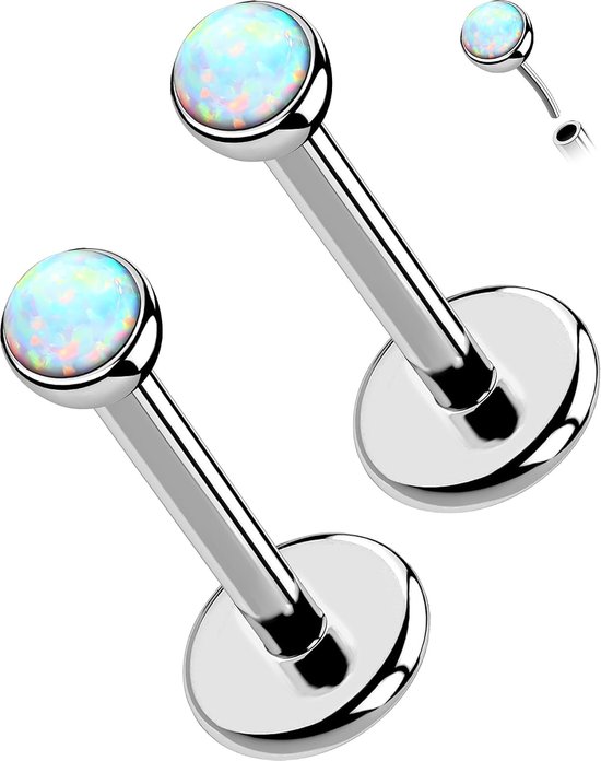 2 STKS Titanium Neus Stud 20G 18G 16G Opaal Neus Piercing Sieraden Schroefdraad Kraakbeen Oorbel Studs Platte Terug Lob Neus Ring Voorwaarts Neusgat Body Piercing Sieraden voor Vrouwen 5 6 8 mm
