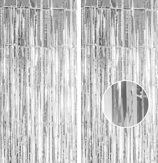 2 stuks 1 x 2,5 meter Glitter Zilver Klatergoud Gordijn Streamers Deurfranje Folie Gordijn Achtergrond Verjaardagsfeest Decoraties voor Meisjes Vrouwen Meisjesavond Verloving Afstudeerfeest Decoraties