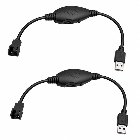 2 stuks 12 V opwaartse USB naar 3-polige en 4-polige pc-ventilator, ommantelde voedingskabel, adapterkabel met schakelaar, toerentalregelaar voor computer, ventilator, koeling, elektronische apparaten