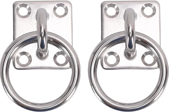2 stuks 2 x 1,6 inch vierkante oogplaat met ring, 40x50mm M8 roestvrijstalen plafondhaken Pad ogenplaat Marine Grade voor schepen jachten zeilboten