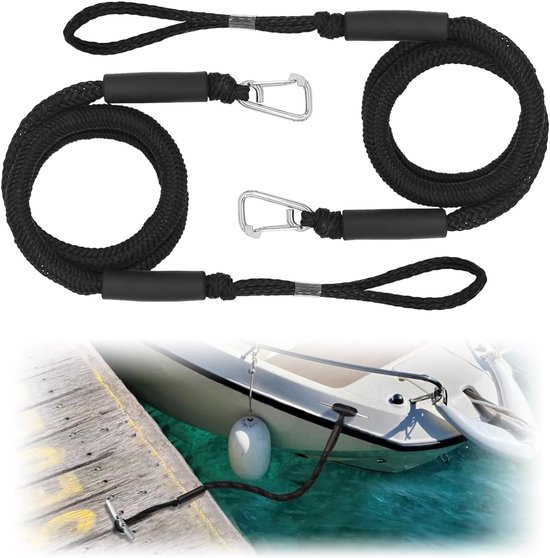 2 stuks 6 ft boot bungee-doklijnen met roestvrijstalen clip en lus, verstelbare bungee-ankerlijn, zwaar belastbare bootaanlegtouw voor PWC kajak jetski ponton wave runner (zwart)