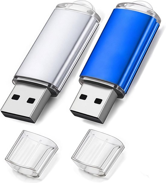 2 stuks 8 GB USB-sticks 2.0 pendrive 8 GB metaal zilver/blauw