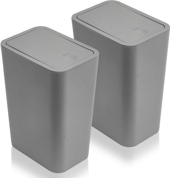 2 Stuks 9 L Badkamer Vuilnisemmers, Hondenveilige Badkamer Vuilnisemmer, Smalle Slaapkamer Vuilnisemmer met Deksel, Touch-top Toiletvuilnisemmer voor Kantoor,Woonkamer,Keuken,Toilet (Grijs)