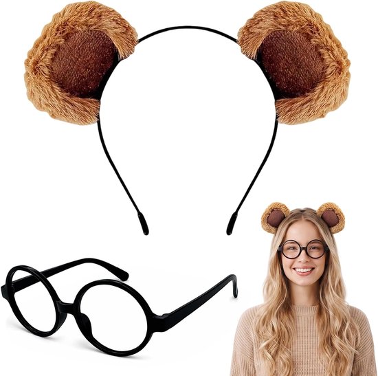 2 stuks accessoires Chipmunk set, haarbanden met oren, brilmontuur voor cosplay, Halloween, carnaval, themafeest