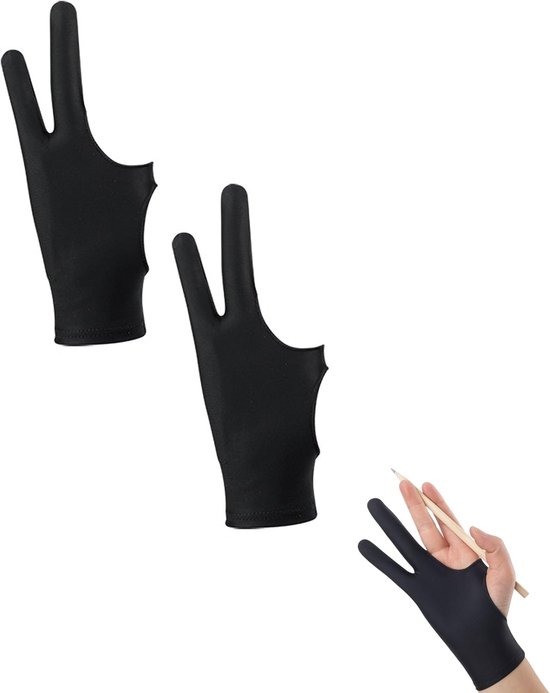 2 stuks ademende kunstenaarshandschoenen voor grafische tablet, digitale tekenhandschoenen voor rechts- en linkshandigen, elastische kunstenaarshandschoenen, anti-fouling, handschoen met 2